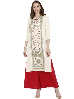 Simple And Elegant Looking Readymade Straight Kurti Is Here In Off-White Color. It Is Fabricated On Crepe Beautified With Prints. Also It Is Light In Weight and Easy To Carry.