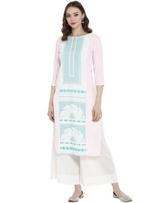 Add This Pretty Casual Readymade Straight Kurti To Your Wardrobe In Baby Pink Color Fabricated On Crepe. It Is Beautified With Prints And Its Fabric Is Soft Towards Skin Which Ensures Superb Comfort All Day Long. 