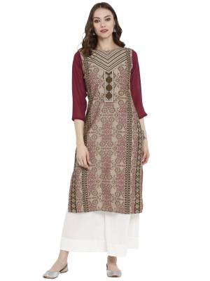 Must Have Casual Kurti Is Here In Beige Color Fabricated On Crepe. This Straight Kurti Is Beautified With Prints And It Is Light Weight, Durable And Easy To Care For. Buy Now.