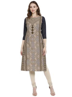 Add This Pretty Casual Readymade Straight Kurti To Your Wardrobe In Grey And Navy Blue Color Fabricated On Crepe. It Is Beautified With Prints And Its Fabric Is Soft Towards Skin Which Ensures Superb Comfort All Day Long. 