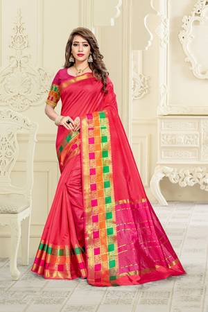 Adorn A Proper Traditional Look Wearing This Rich Silk Based Saree In Dark Pink Color Paired With Dark Pink Colored Blouse. This Saree Is Fabricated On Cotton Silk Paired With Art Silk Fabricated Blouse. Buy Now.