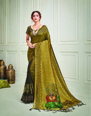 The color of elegance and warmth , this indian tonal saree is, uplifed in kalamkari-inspired print and kantha embroidered details is a perfect pick for any traditional occasions. 