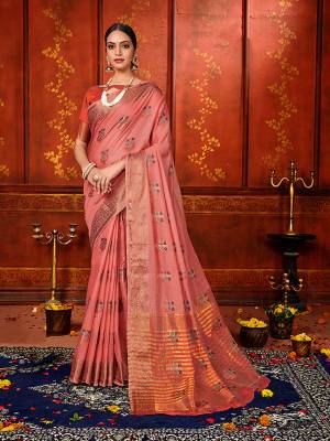 Look Pretty In This Designer Silk Based Saree In Pink Color Paired With Orange Colored Blouse. This Saree And Blouse Are Fabricated On Art Silk Beautified With Weave. It Is Light In Weight And Easy To Carry All Day Long. 