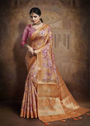 Flaunt Your Rich And Elegant Taste Wearing This Designer Saree In Orange Color Paired With Pink Colored Blouse. This Saree And Blouse Are Fabricated On Jacquard Silk Beautified With Weave All Over. 