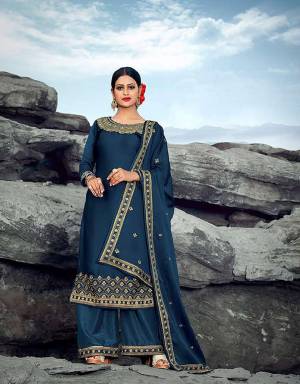 Grab This Beautiful Designer Heavy Straight Suit In Navy Blue Color. Its Top Is Fabricated On Satin Georgette Paired With Art Silk Bottom And Silk Georgette Dupatta. Buy This Pretty Suit Now.