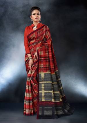 For Your Semi-Casual Wear, Grab This Designer Saree Fabricated On Tussar Silk Slub. This Pretty Saree Is Beautified With Prints Which Is Light Weight And Easy To Carry All Day Long. 