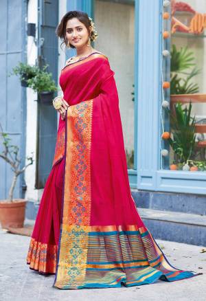 Celebrate This Festive Season Wearing This Pretty Saree In Dark Pink Color. This Saree And Blouse Are Fabricated On Khadi Silk Beautified With Weaved Border.