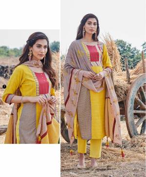 For Your Semi-Casual Wear, Grab This Designer Readymade Straight Suit In Yellow Color. It Is Light In Weight and Available In All Regular Sizes. 