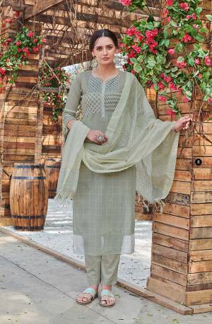 Here Is A Pretty Reeadymade Straight Suit In Dusty Green Color. This Readymade Suit Is Available In All Regular Sizes And Also It Is Light In Weight And Easy To Carry All Day Long. 