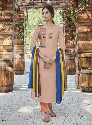 Celebrate This  Festive Season With Beauty And Comfort Wearing This Designer Readymade Straight Suit In Peach Color. Its Pretty Color and Rich Fabric Will Earn You Lots Of Compliments From Onlookers. 