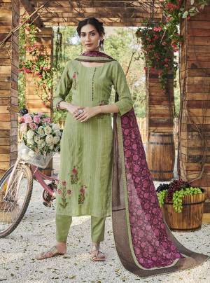 For Your Semi-Casual Wear, Grab This Designer Readymade Straight Suit In Green Color. It Is Light In Weight and Available In All Regular Sizes. 