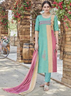 For Your Semi-Casual Wear, Grab This Designer Readymade Straight Suit In Sea Green Color. It Is Light In Weight and Available In All Regular Sizes. 