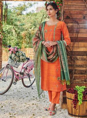 For Your Semi-Casual Wear, Grab This Designer Readymade Straight Suit In Orange Color. It Is Light In Weight and Available In All Regular Sizes. 