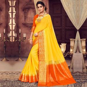 Celebrate This Festive Season With Beauty And Comfort Wearing This Yellow Colored Saree. This saree and Blouse Are Silk Based Beautified With Weaved Border. Buy Now.