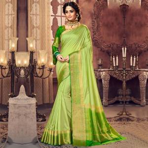 Simple And Elegant Looking Silk Based Saree Is Here In Light Green Color. This Pretty Saree And Blouse Are Fabricated On Art Silk Beautified With Weaved Border. Buy Now.