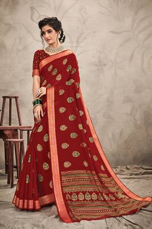 Add This Beautiful Designer Saree To Your Wardrobe In Red Color. This Saree And Blouse Are Chanderi Based Beautified With Resham And Jari Work. 