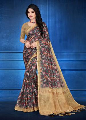 You Will Definitely Earn Lots Of Compliments Wearing This Designer Saree In Black And Multi Color. This Saree And Blouse Are Cotton Silk Based Beautified With Jari Checks And Prints. It Is Light In Weight And Easy To Carry All Day Long. 