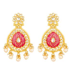 Grab This Lovely Pair Of Earrings Beautified With Stone And Pearl Work, To Pair With Your Traditional Wear And Mainly Lehenga. This Pretty Pair Can Be Paired With Same Or Contrasting Colored Ethnic Attire. Buy Now