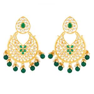 Grab This Lovely Pair Of Earrings Beautified With Stone And Pearl Work, To Pair With Your Traditional Wear And Mainly Lehenga. This Pretty Pair Can Be Paired With Same Or Contrasting Colored Ethnic Attire. Buy Now