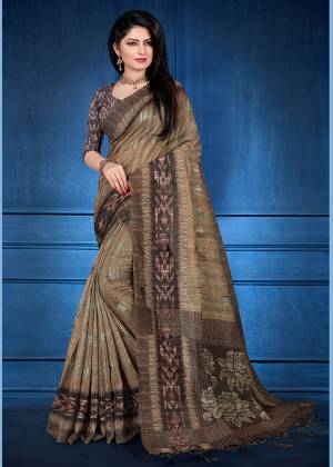 Add This Beautiful saree To Your Wardrobe In Brown Color Fabricated On Handloom Silk. This Saree And Blouse Are Beautified With Prints And Easy To Carry All Day Long.