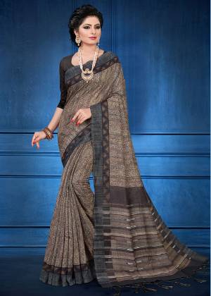 Add This Beautiful saree To Your Wardrobe In Brown Color Fabricated On Handloom Silk. This Saree And Blouse Are Beautified With Prints And Easy To Carry All Day Long.