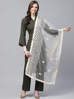 Enhance The Look Of Your Gown, Lehenga Or Even Kurti With This Pretty Lakhnavi Embroidered Net Fabricated Dupatta. You Can Pair This Up Same Or Contrasting Colored Attire. Buy Now.