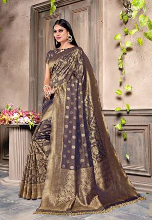 Look Attractive Wearing This Pretty Silk Based Saree In Grey Color. This Saree and Blouse Are Silk Based Beautified With Heavy Weaving. Buy This Saree Now.