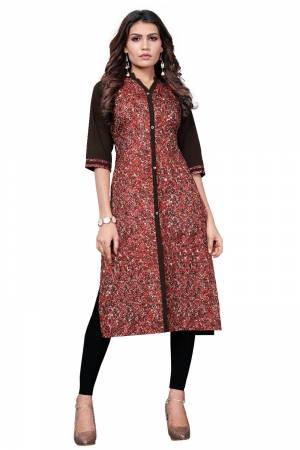 Add Some Casuals To Your Wardrobe With This Simple Kurti Fabricated On Crepe. This Pretty Kurti IS Beautified With Prints And Can be Paired With Same Of Contrasting Colored Bottom. 