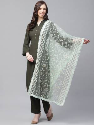 Enhance The Look Of Your Gown, Lehenga Or Even Kurti With This Pretty Lakhnavi Embroidered Net Fabricated Dupatta. You Can Pair This Up Same Or Contrasting Colored Attire. Buy Now.