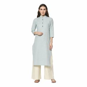 Add This Pretty Kurti To Your Wardrobe In Sky Blue Color. This Readymade Kurti Is Fabricated On Cotton With Lining Prints. It Is Light In Weight And Easy To Carry All Day Long .