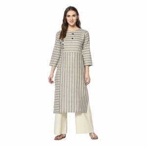 For Your Casual Wear, Grab This Pretty Readymade Straight Kurti In Grey Color Fabricated On Cotton. This Kurti Can Be Paired With Same Or Contrasting Colored Pants, Leggings Or Plazzo.