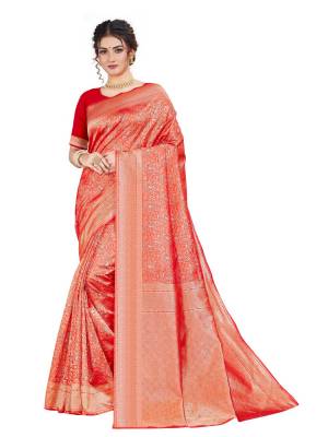Celebrate This Festive Season With Beauty And Comfort Wearing This Designer Silk Based Saree In Red Color. This Saree And Blouse Are Fabricated on Art Silk Beautified With Heavy Weave. 