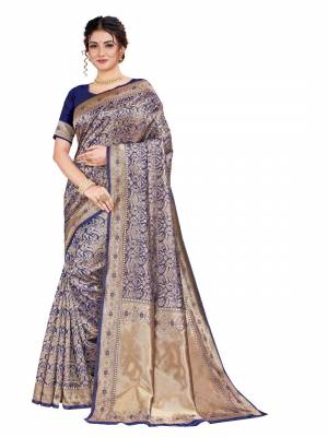 Here Is An Attractive Looking Heavy Weaved Designer Saree In Navy Blue Color. This Saree and Blouse Are Fabricated On Art Silk Beautified With Detailed Weave. Buy Now.
