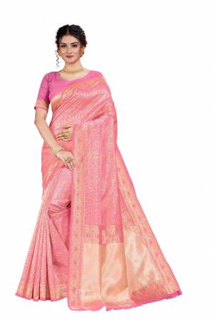 Celebrate This Festive Season With Beauty And Comfort Wearing This Designer Silk Based Saree In Pink Color. This Saree And Blouse Are Fabricated on Art Silk Beautified With Heavy Weave. 