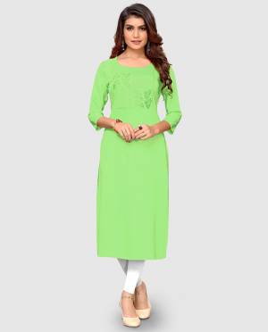 For Your Casual Or Semi-Casuals, Grab This Simple Readymade Straight Kurti In Green Color Fabricated On Rayon. Its Fabric Is soft Towards Skin And Esnures Superb Comfort All Day Long. 