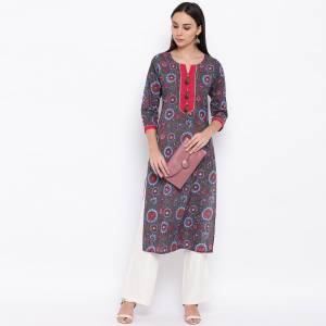 Here Is A Simple And Elegant Looking Readymade Kurti In Grey And Multi Color Fabricated On Cotton. This Kurti Is Light In Weight And Can Be Paired With Same Or Contrasting Colored Bottom.