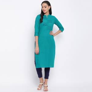 Here Is A Simple And Elegant Looking Readymade Kurti In Teal Blue Color Fabricated On Cotton Sub. This Kurti Is Light In Weight And Can Be Paired With Same Or Contrasting Colored Bottom.