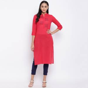 For Your Casual Or Semi-Casuals, Grab This Simple Readymade Straight Kurti In Dark Pink Color Fabricated On Cotton Slub. Its Fabric Is soft Towards Skin And Esnures Superb Comfort All Day Long. 