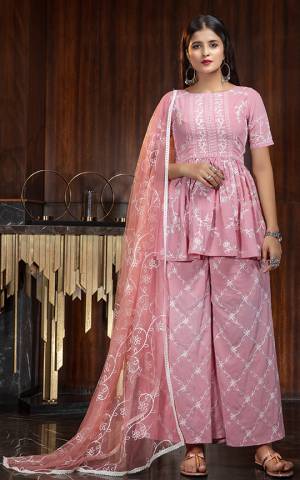 Look Pretty Wearing This Designer Indo-Western Suit In All Over Pink Color. Its Embroidered Top and Bottom Are Fabricated On Georgette Paired With Net Fabricated Dupatta. Buy Now.