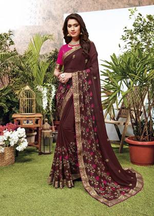 Look Pretty Wearing This Elegant Looking Designer Saree In Brown Color. This Pretty Saree Is Fabricated On Georgette Paired With Art Silk Fabricated Blouse. It Is Light In Weight And Easy To Carry All Day Long. 