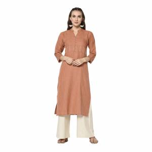 For Your Casual Wear, Grab This Pretty Readymade Straight Kurti In Brown Color Fabricated On Rayon. This Kurti Can Be Paired With Same Or Contrasting Colored Pants, Leggings Or Plazzo.