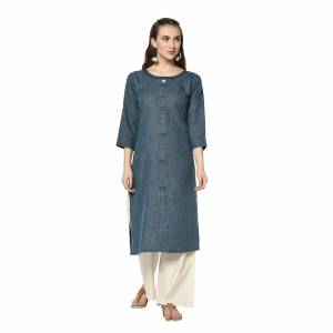 Add This Pretty Kurti To Your Wardrobe In Navy Blue Color. This Readymade Kurti Is Fabricated On Rayon With Prints. It Is Light In Weight And Easy To Carry All Day Long .