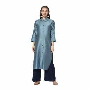 Add This Pretty Kurti To Your Wardrobe In Blue Color. This Readymade Kurti Is Fabricated On Cotton Silk With Prints. It Is Light In Weight And Easy To Carry All Day Long .