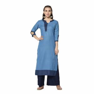 Add This Pretty Kurti To Your Wardrobe In Blue Color. This Readymade Kurti Is Fabricated On Cotton With Prints. It Is Light In Weight And Easy To Carry All Day Long .