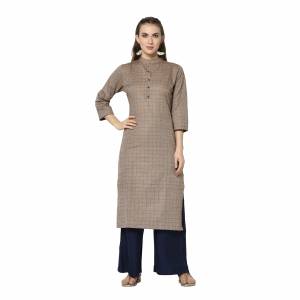 For Your Casual Wear, Grab This Pretty Readymade Straight Kurti In Light Brown Color Fabricated On Cotton. This Kurti Can Be Paired With Same Or Contrasting Colored Pants, Leggings Or Plazzo.