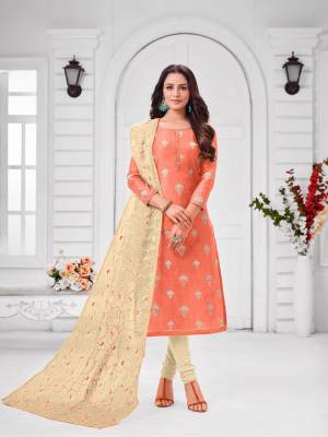 Simple And Elegant Looking Designer Straight Suit Is Here In Orange Color Paired With Cream Colored bottom And Dupatta. Its Top Is Fabricated On Modal Silk Paired With Cotton Bottom and Orgenza Cotton Dupatta.?