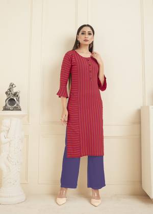 Here Is A Printed Readymade Straight Cut Kurti For Your Casual Or Semi-Casual Wear In Red Color. This Lining Printed Kurti Is Fabricated On Cotton And Can Be Paired With Same Or Contrasting Colored Leggings, Pants Or Plazzo. Buy now.