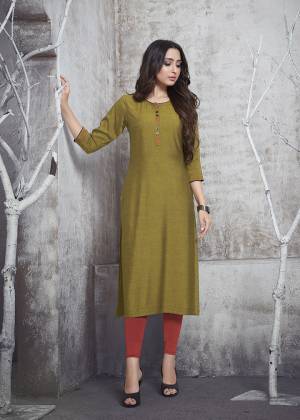 Simple And Elegant Looking Straight Kurti Is Here In Olive Green Color Fabricated On Rayon. This Plain Kurti Is Readymade And Available In All Regular Sizes. 