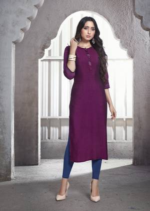 Simple And Elegant Looking Straight Kurti Is Here In Purple Color Fabricated On Rayon. This Plain Kurti Is Readymade And Available In All Regular Sizes. 