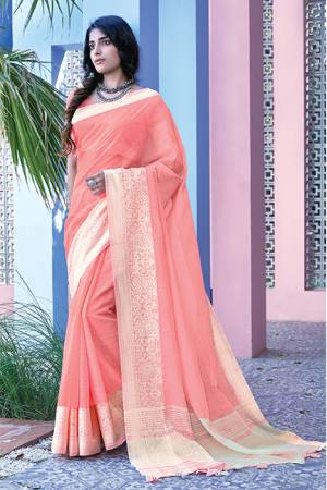 Simple And Elegant Looking Saree Is Here In Pink Color Paired With Pink Colored Blouse. This Saree And Blouse Are Fabricated On Linen Cotton Beautified With Weave. Buy This Saree Now.
